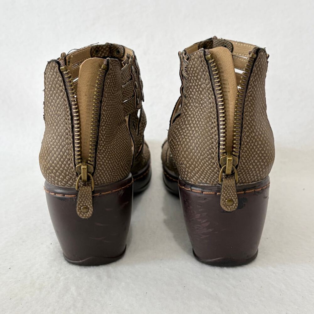 JBU Jambu Ankle Sandals Womens 7 Brown Memory Foam Strappy Peep Toe Zip Up Heels - Picture 6 of 10